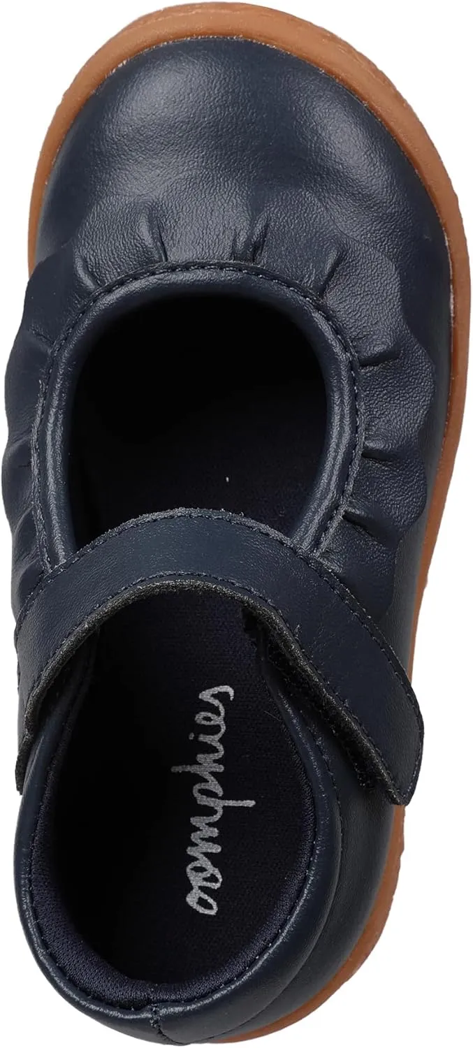 Oomphies Amina Leather Mary Jane Shoes for Girls  Ruffled Dress Shoes with Hook & Loop Closure, Soft Cushion Footbed