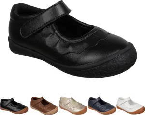 Oomphies Amina Leather Mary Jane Shoes for Girls  Ruffled Dress Shoes with Hook & Loop Closure, Soft Cushion Footbed