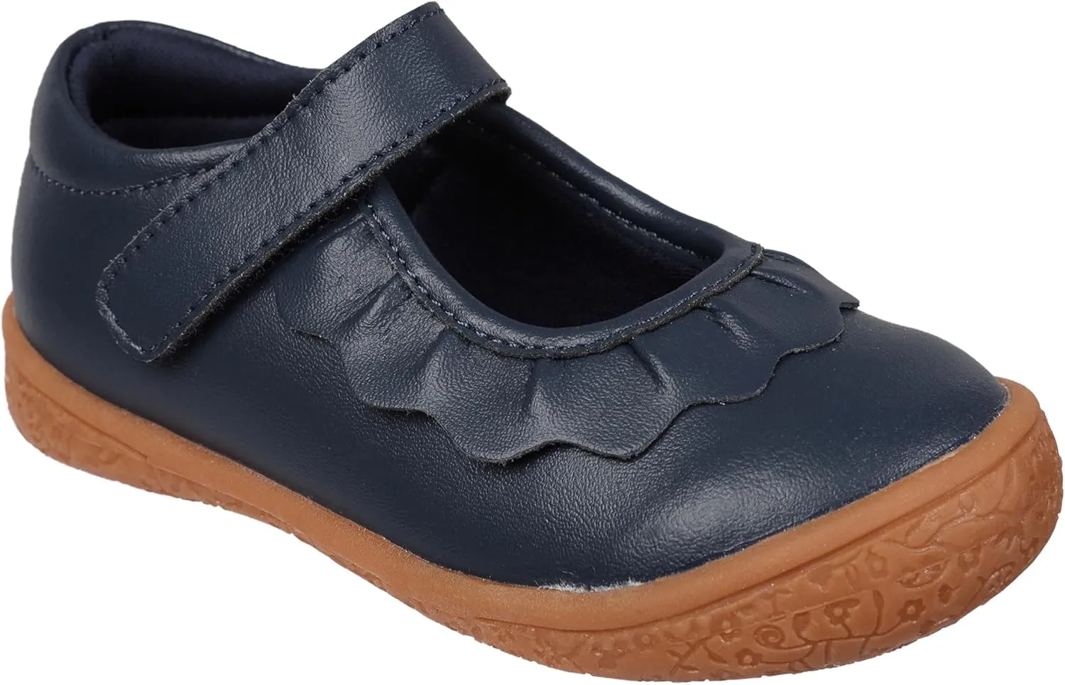 Oomphies Amina Leather Mary Jane Shoes for Girls  Ruffled Dress Shoes with Hook & Loop Closure, Soft Cushion Footbed