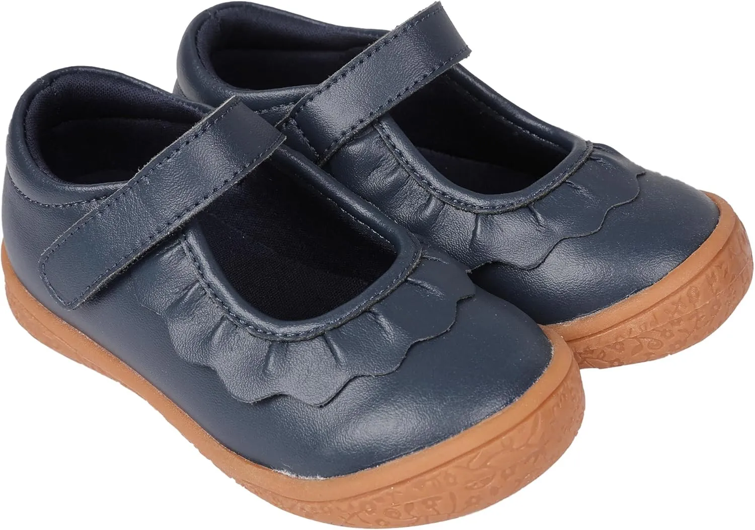 Oomphies Amina Leather Mary Jane Shoes for Girls  Ruffled Dress Shoes with Hook & Loop Closure, Soft Cushion Footbed