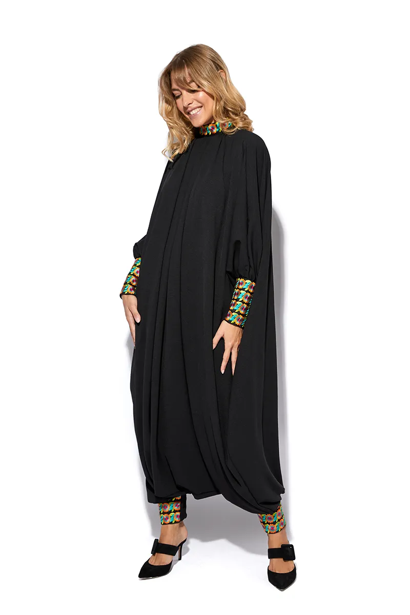 Qamar Crepe Jumpsuit With Cuffed Hems & Floral Detailing