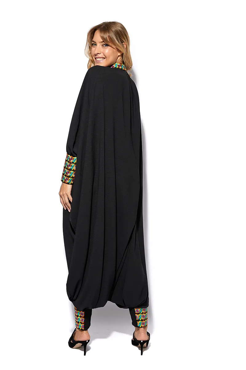 Qamar Crepe Jumpsuit With Cuffed Hems & Floral Detailing