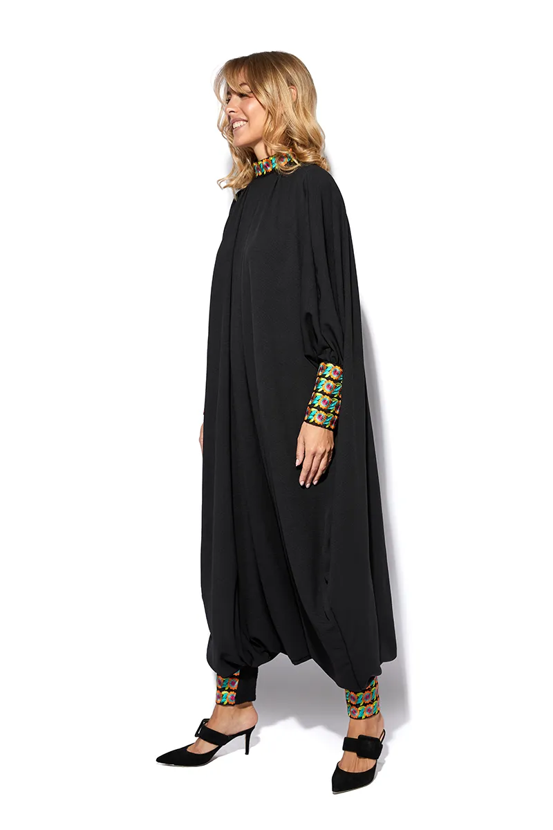 Qamar Crepe Jumpsuit With Cuffed Hems & Floral Detailing