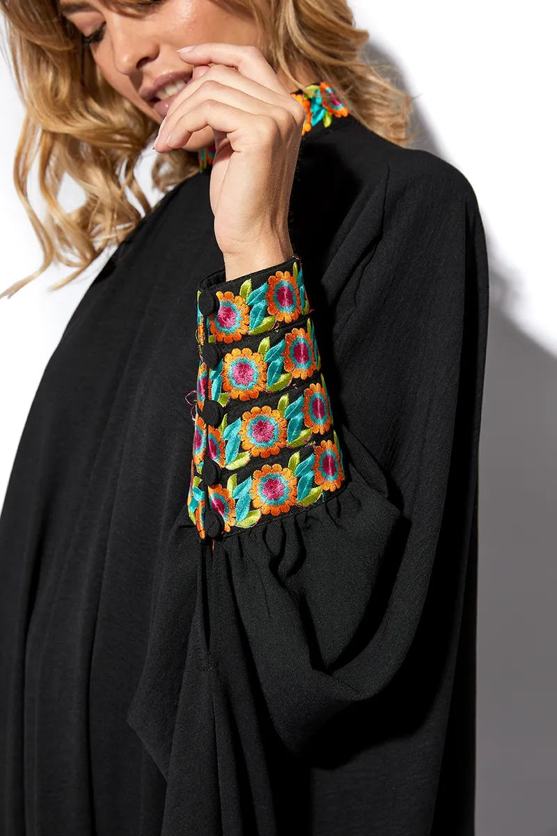 Qamar Crepe Jumpsuit With Cuffed Hems & Floral Detailing