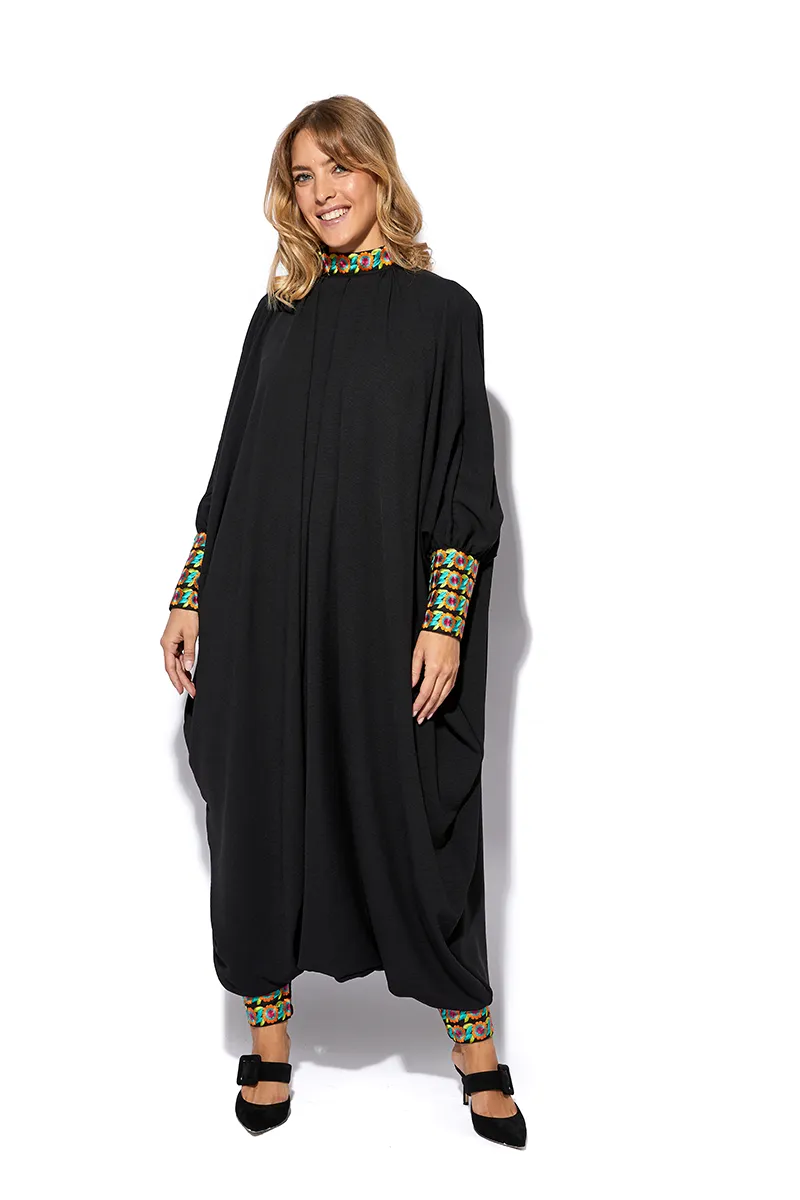 Qamar Crepe Jumpsuit With Cuffed Hems & Floral Detailing