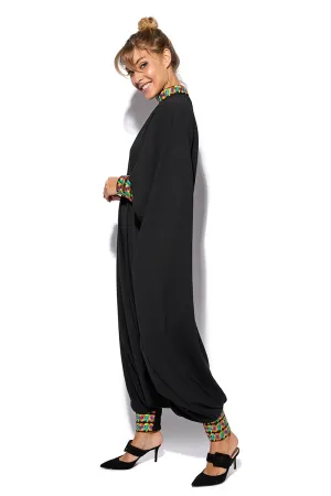 Qamar Crepe Jumpsuit With Cuffed Hems & Floral Detailing