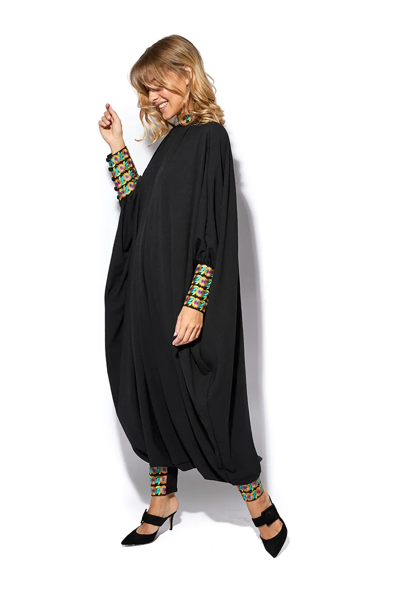 Qamar Crepe Jumpsuit With Cuffed Hems & Floral Detailing