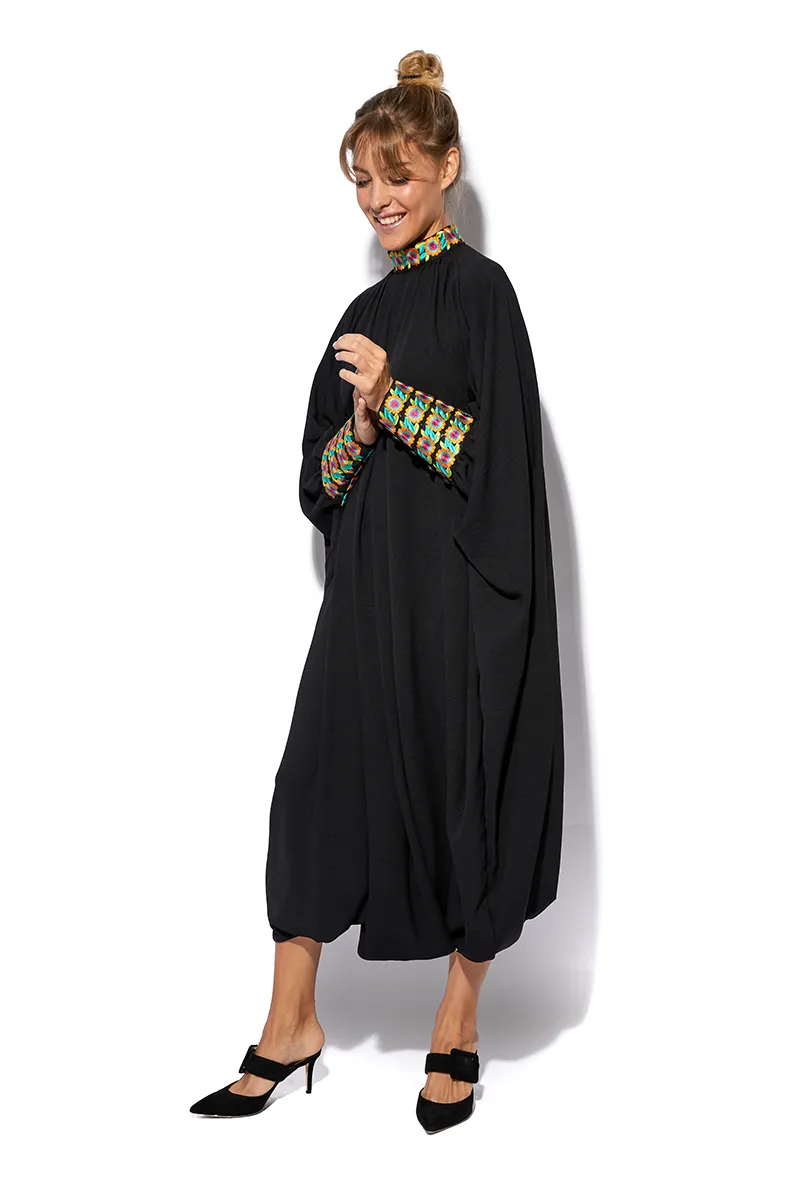 Qamar Crepe Jumpsuit With Cuffed Hems & Floral Detailing