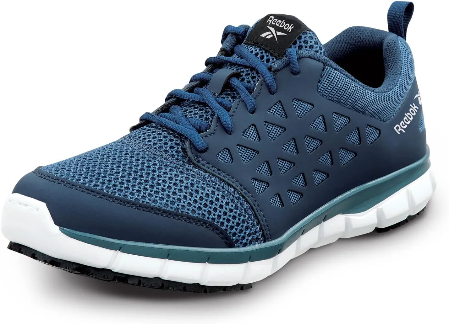 Reebok Work Sublite Cushion Work, Men's, Navy, Athletic Style, MaxTrax Slip Resistant, Soft Toe Work Shoe