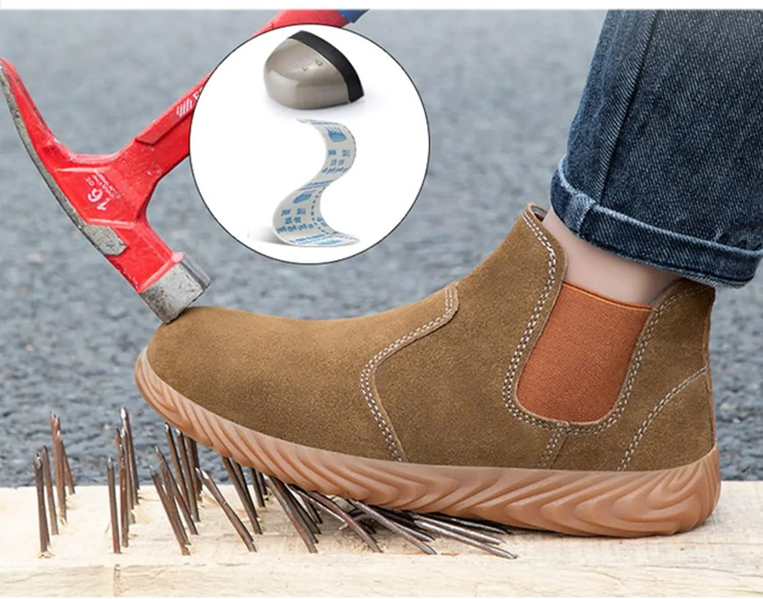 Safety Shoes Trainers Mens Women Lightweight Breathable Work Shoes Steel Toe Cap (Color : Khaki, Size : 8.5 US)
