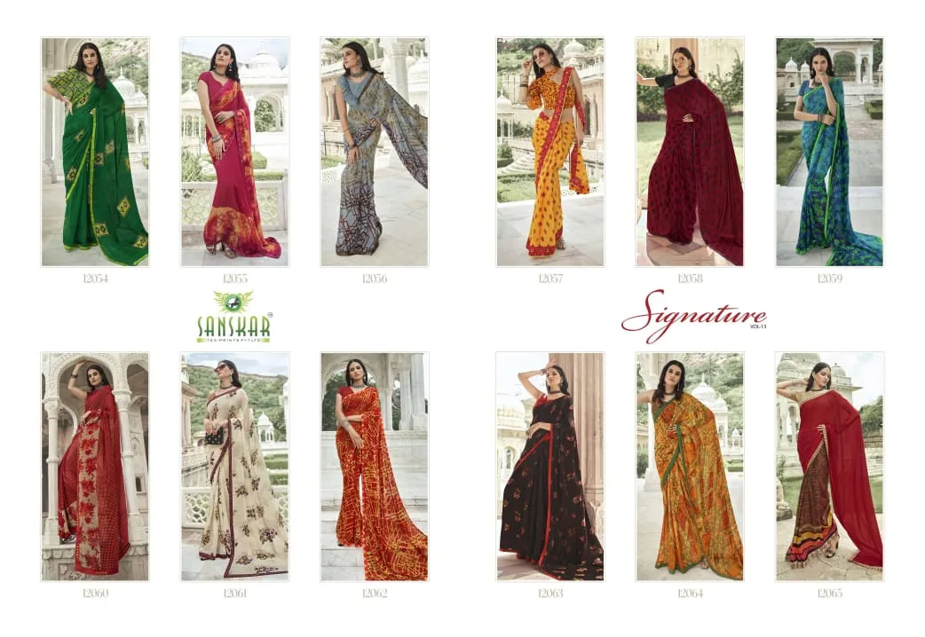 Sanskar Launched Signature Vol 13 Georgette Casual Wear Sarees Collection