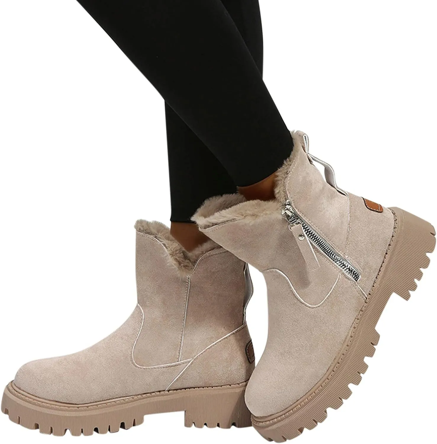 Snow Boots for Women Waterproof Winter Boots Anti-slip Fuzzy Fur Booties Cold Weather Lace Up Ankle Boots Thickening Winter Shoes Walking Hiking Booties