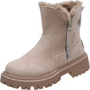 Snow Boots for Women Waterproof Winter Boots Anti-slip Fuzzy Fur Booties Cold Weather Lace Up Ankle Boots Thickening Winter Shoes Walking Hiking Booties