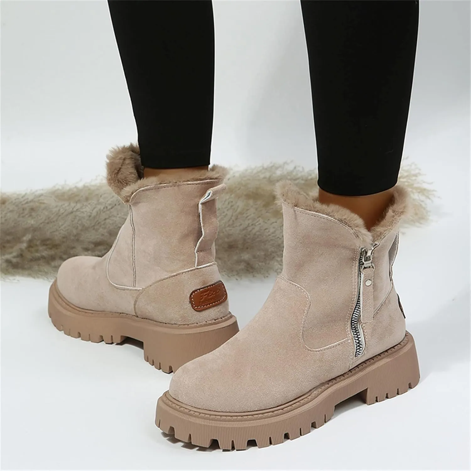 Snow Boots for Women Waterproof Winter Boots Anti-slip Fuzzy Fur Booties Cold Weather Lace Up Ankle Boots Thickening Winter Shoes Walking Hiking Booties