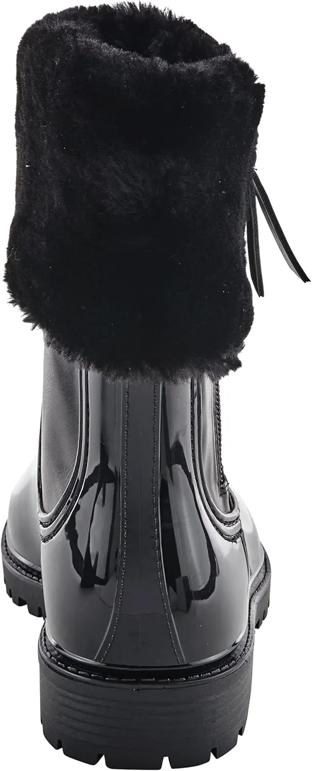 Spring Step Wellies Rain Boots for Women - Waterproof Boots with Faux Fur Collar - Western Ankle Boots for Women with Zipper Closure