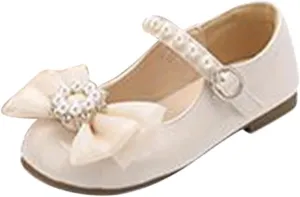 Toddler Girls Bowknot Marry Jane Shoes for Dance Solid Color Water-Proof Dress Shoes Kids Casual Ballerina Shoes