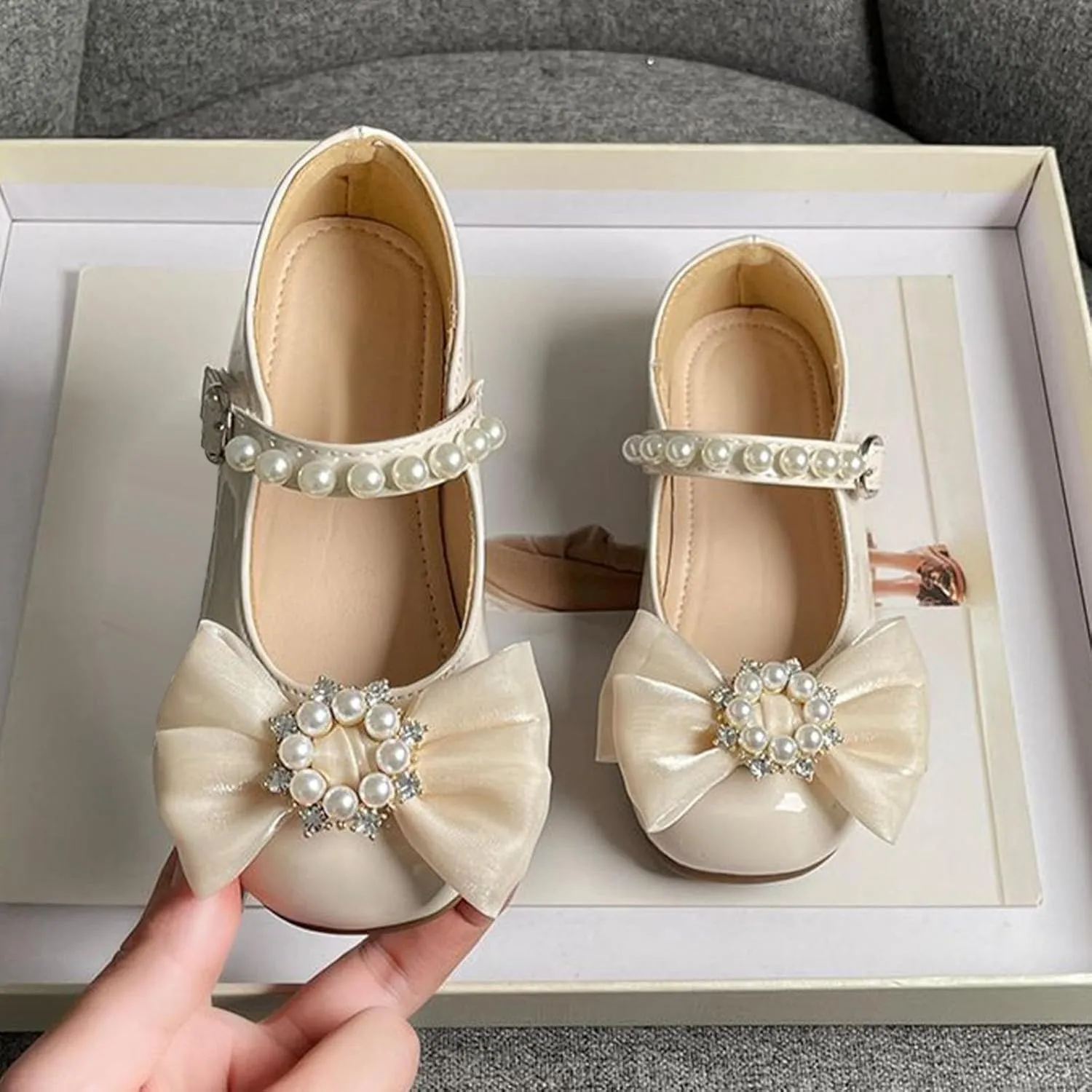 Toddler Girls Bowknot Marry Jane Shoes for Dance Solid Color Water-Proof Dress Shoes Kids Casual Ballerina Shoes
