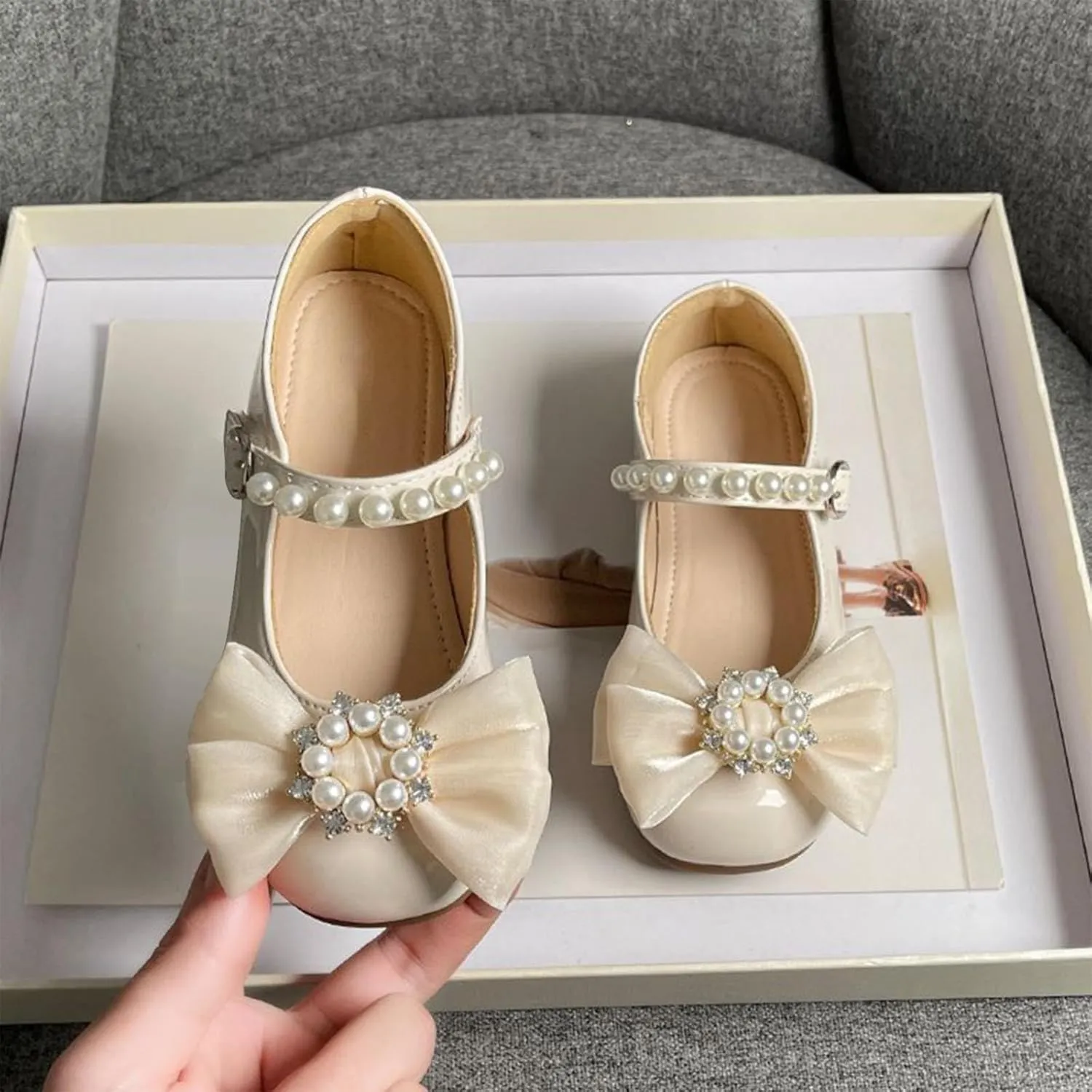 Toddler Girls Bowknot Marry Jane Shoes for Dance Solid Color Water-Proof Dress Shoes Kids Casual Ballerina Shoes