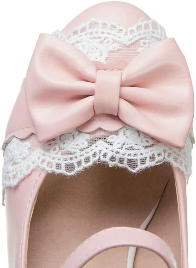 VOKLIN Women's Girls Lolita Platform Mary Jane Pumps Sweet Bow Ankle Strap Block High Heel Oxford Dress Shoes