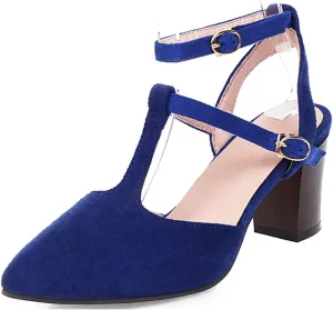 VOKLIN Women's Pointed Toe T-strap Block High Heel Dress Sandals Ankle Strap Party Pump Dressy Heeled Sandal