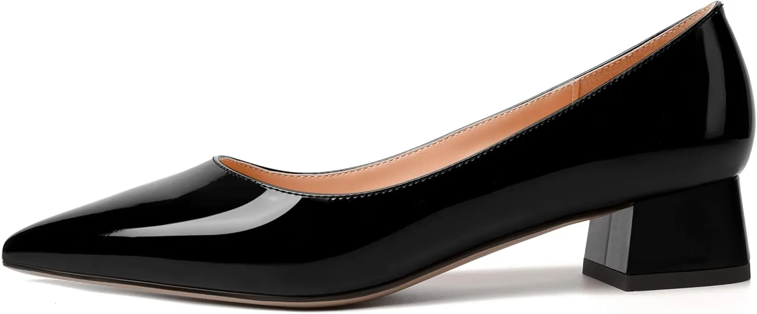 WAYDERNS Womens Dress Patent Pointed Toe Slip On Wedding Chunky Low Heel Pumps Shoes 1.5 Inch