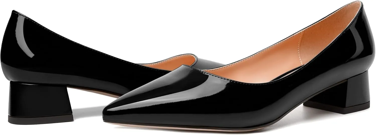 WAYDERNS Womens Dress Patent Pointed Toe Slip On Wedding Chunky Low Heel Pumps Shoes 1.5 Inch