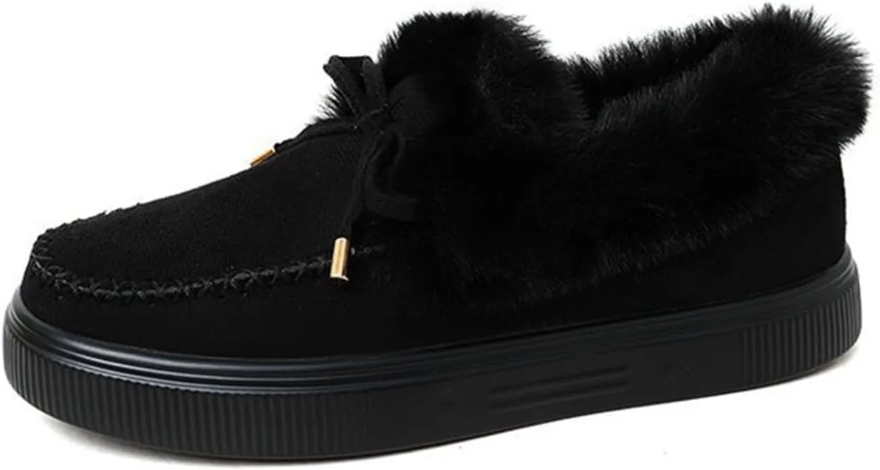 Winter Boots For Women 2024 Fashion Casual Slip-on Warm Loafers Shoes Faux Fur-Lined Comfortable Snow Ankle Booties