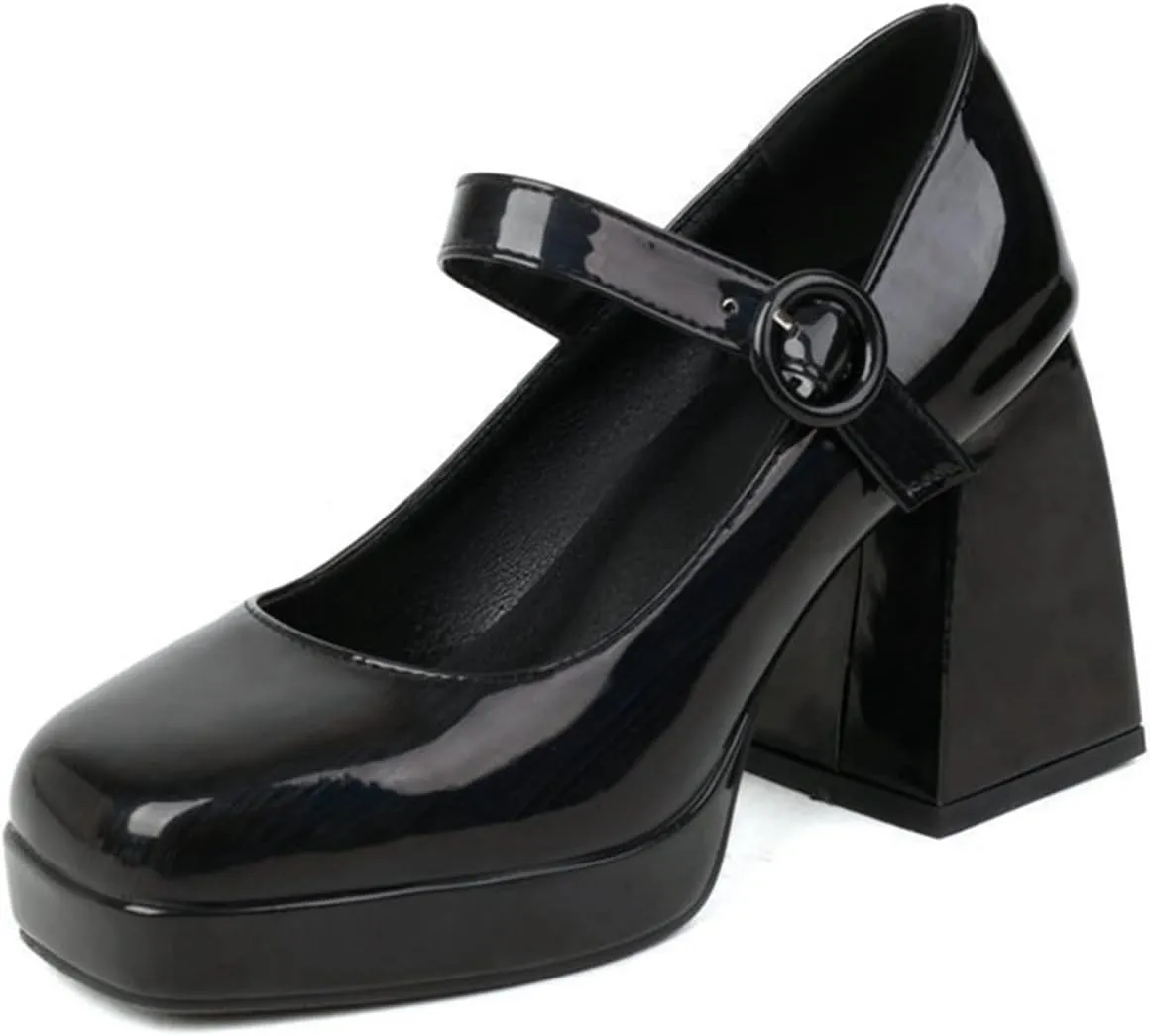 Women Ankle Strap Mary Janes Platform Dress Shoes Chunky Block High Heel Classic Uniform Gothic Pumps
