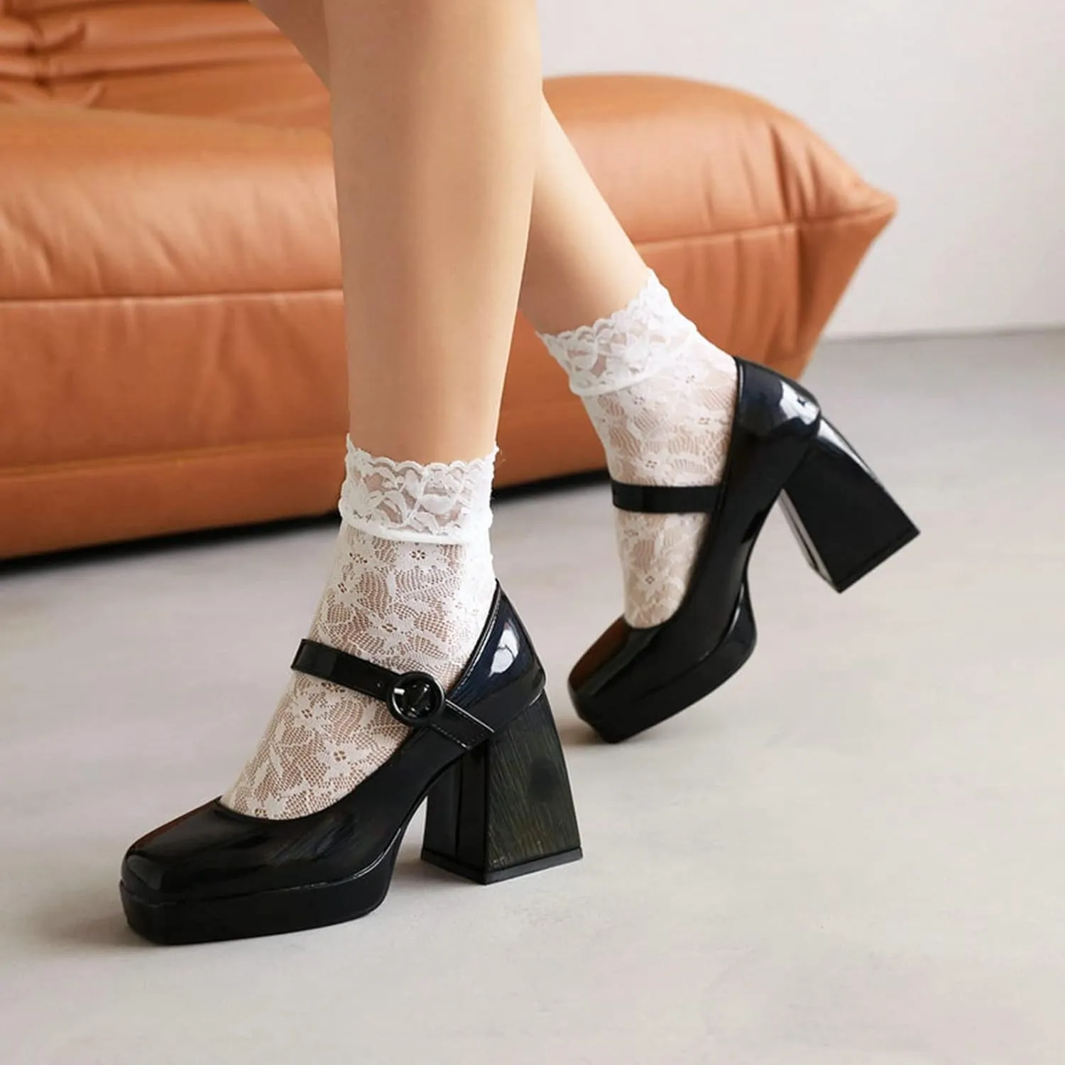 Women Ankle Strap Mary Janes Platform Dress Shoes Chunky Block High Heel Classic Uniform Gothic Pumps