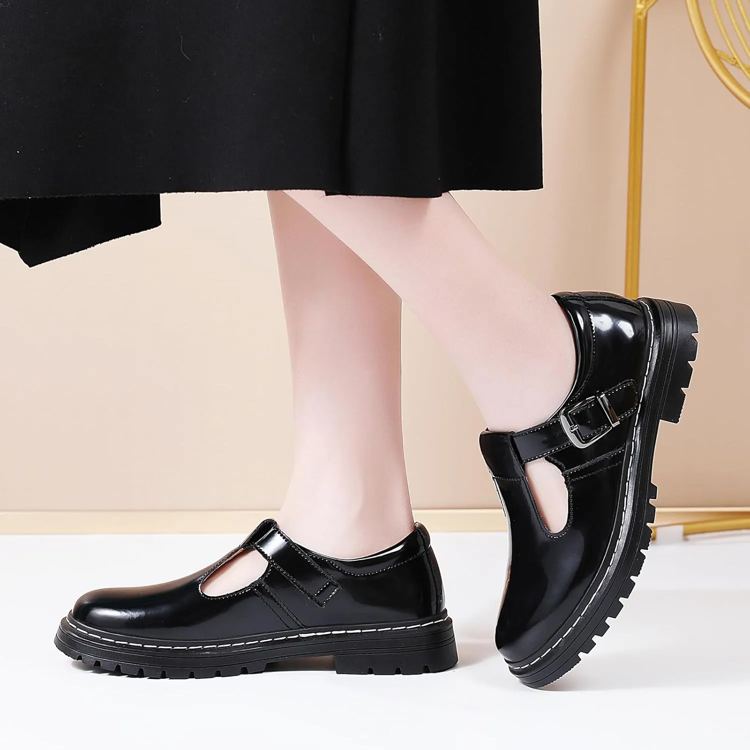Women Mary Jane Shoes Soft Toe Non Slip Platform Casual Faux Leather Chunky Comfortable Dress Shoes
