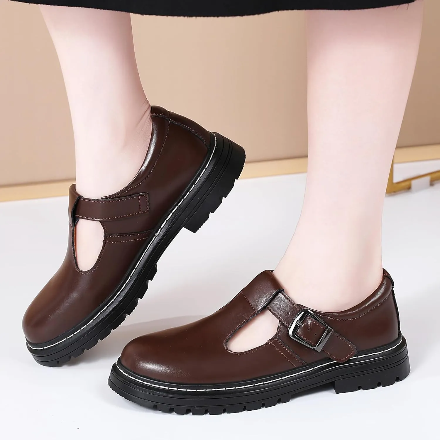 Women Mary Jane Shoes Soft Toe Non Slip Platform Casual Faux Leather Chunky Comfortable Dress Shoes