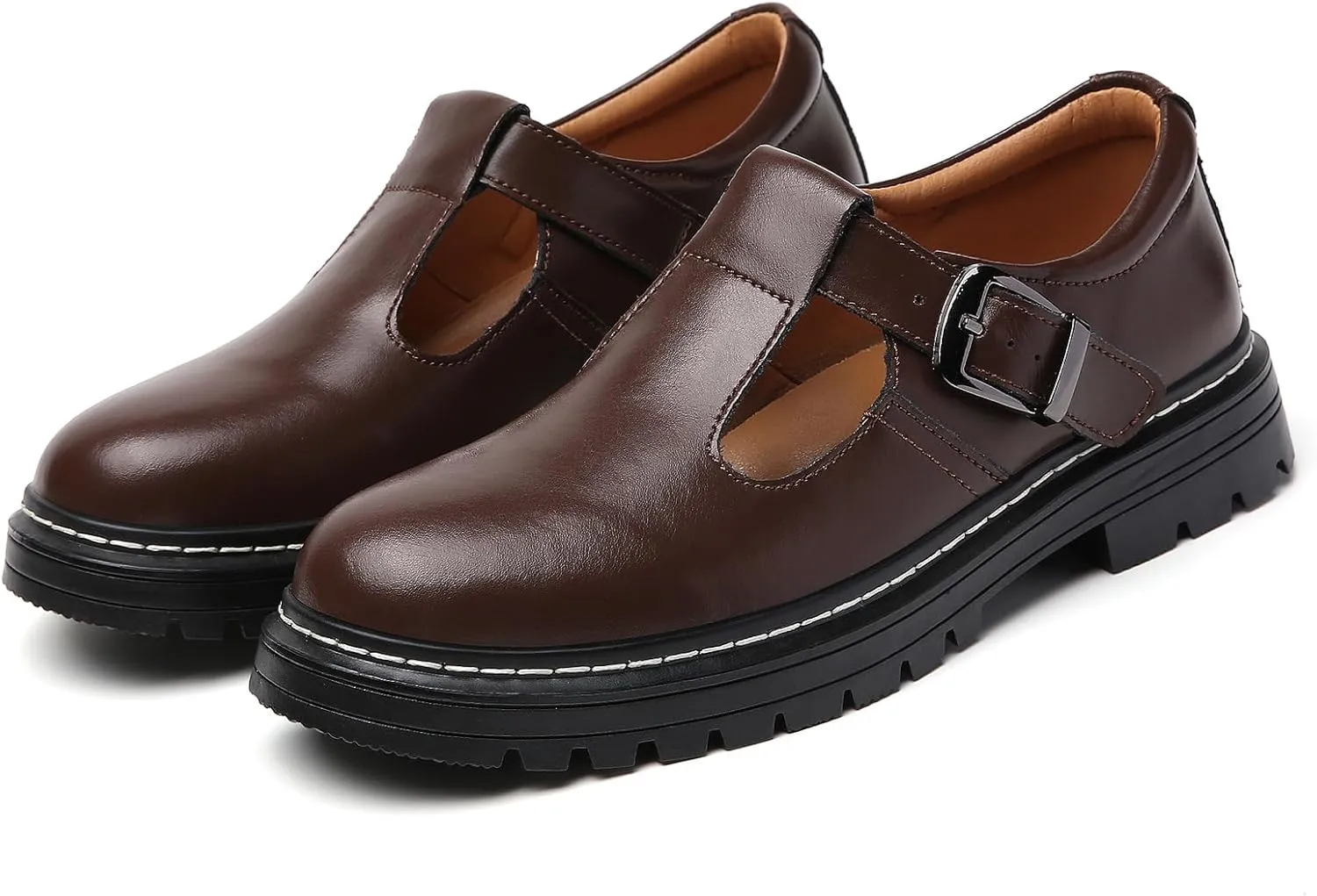 Women Mary Jane Shoes Soft Toe Non Slip Platform Casual Faux Leather Chunky Comfortable Dress Shoes