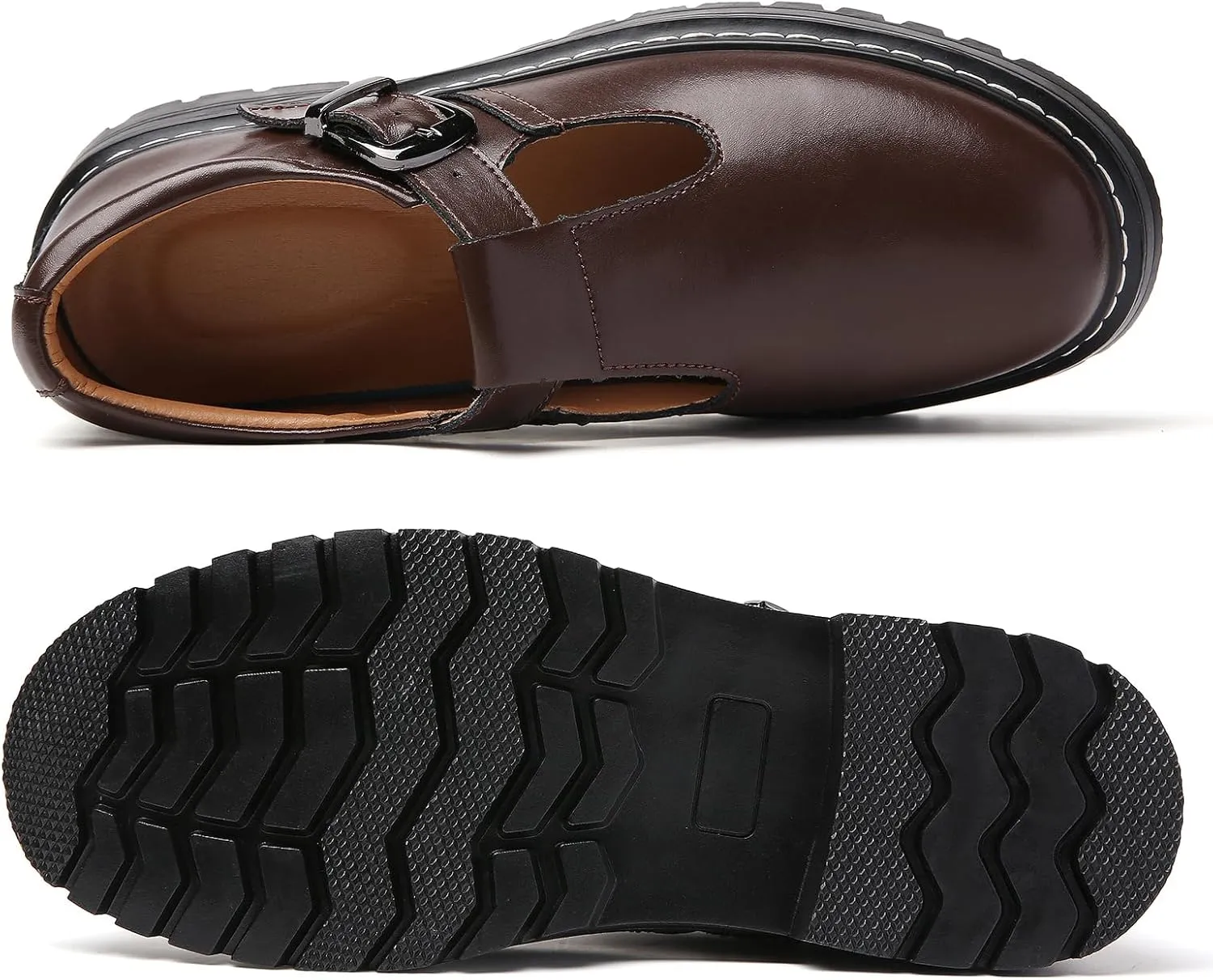 Women Mary Jane Shoes Soft Toe Non Slip Platform Casual Faux Leather Chunky Comfortable Dress Shoes