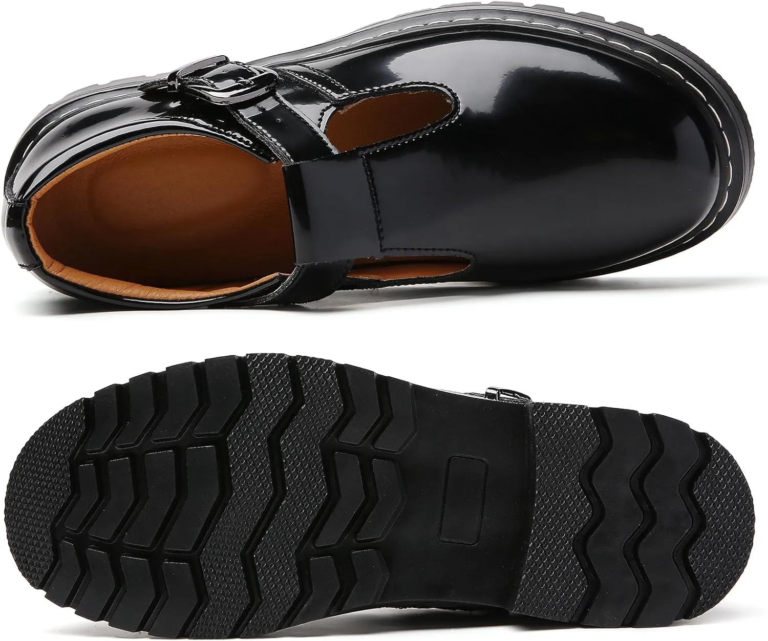 Women Mary Jane Shoes Soft Toe Non Slip Platform Casual Faux Leather Chunky Comfortable Dress Shoes