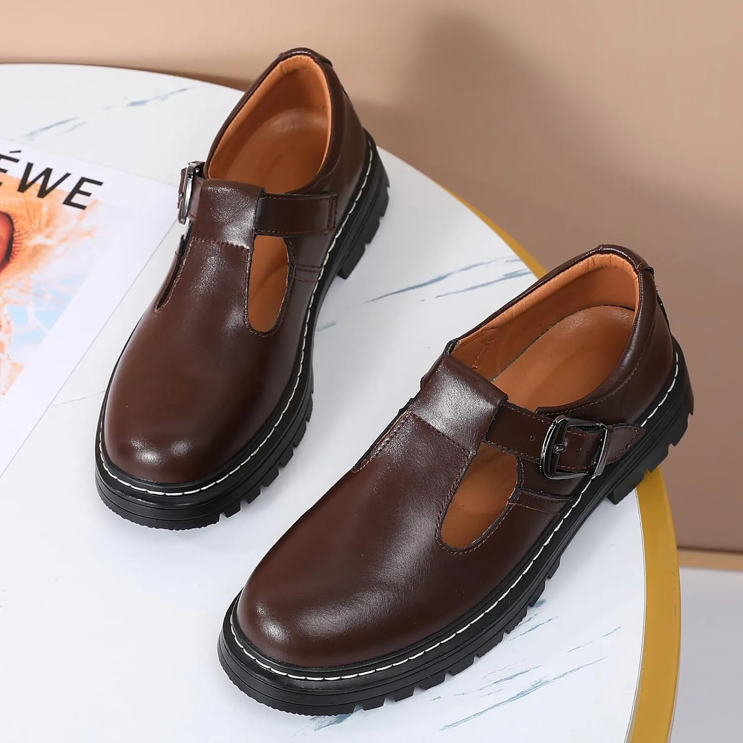 Women Mary Jane Shoes Soft Toe Non Slip Platform Casual Faux Leather Chunky Comfortable Dress Shoes