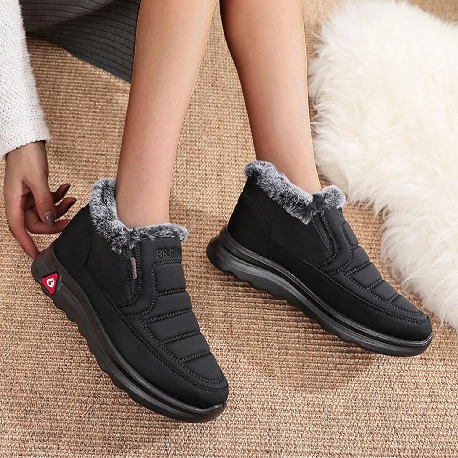 Women Snow Boots Waterproof Winter Boots Non-slip Fully Fur Booties Casual Slip on Ankle Boots Thickening Winter Shoes Walking Hiking Booties