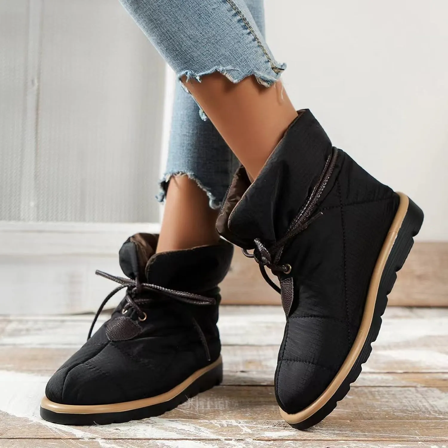 Women Snow Boots Waterproof Winter Boots Non-slip Fully Fur Booties Winter Warm Outdoor Ankle Boots Comfortable Winter Shoes Trekking Shoes