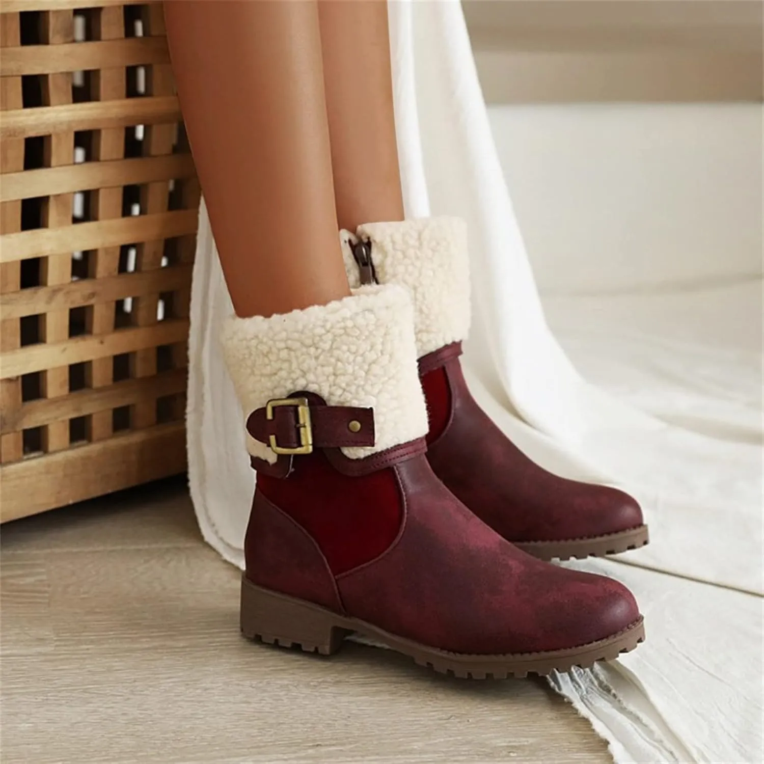 Women Snow Boots Waterproof Winter Boots Non Slip Warm Fur Booties Lightweight Slip on Ankle Boots Thickening Winter Shoes Walking Hiking Booties