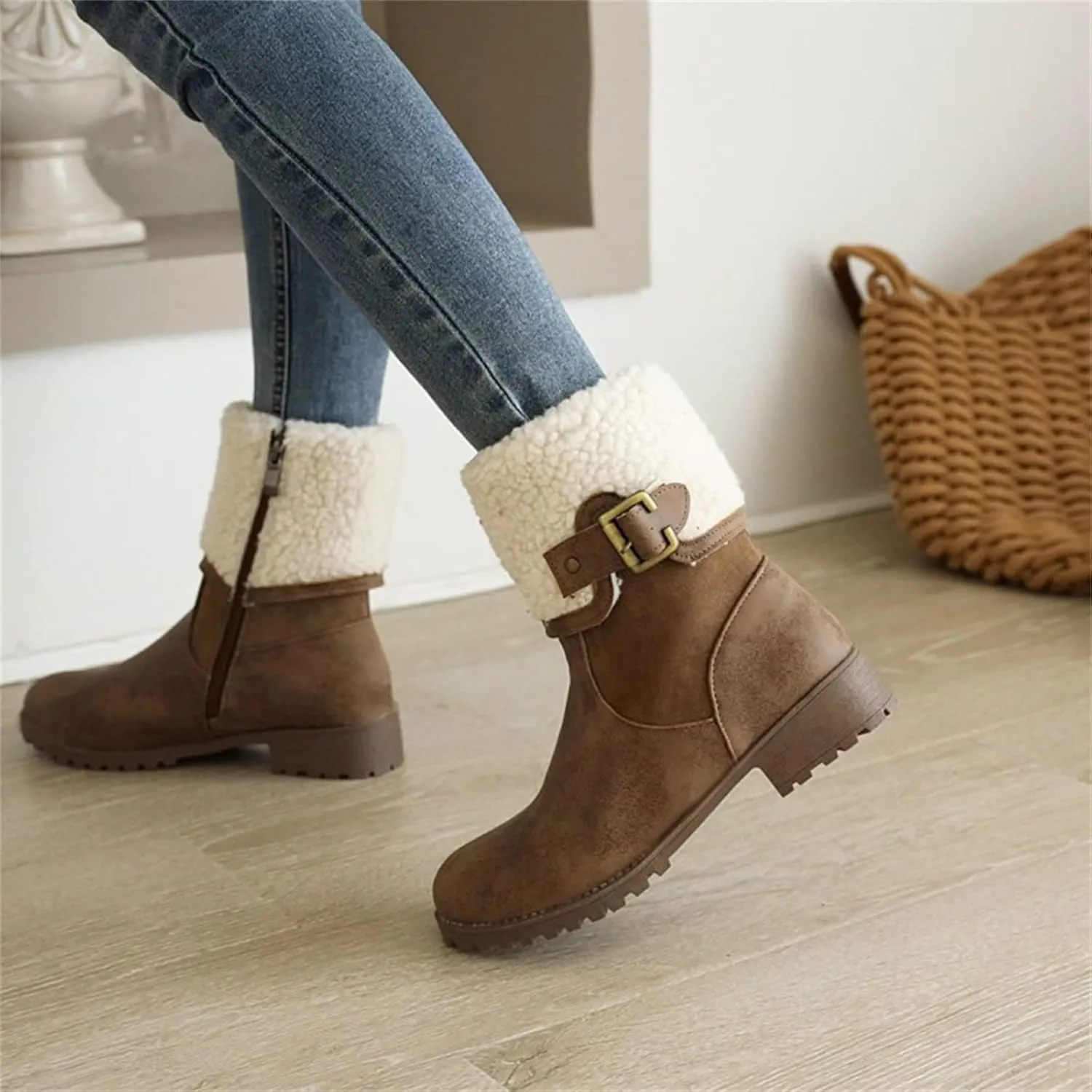 Women Snow Boots Waterproof Winter Boots Non Slip Warm Fur Booties Lightweight Slip on Ankle Boots Thickening Winter Shoes Walking Hiking Booties