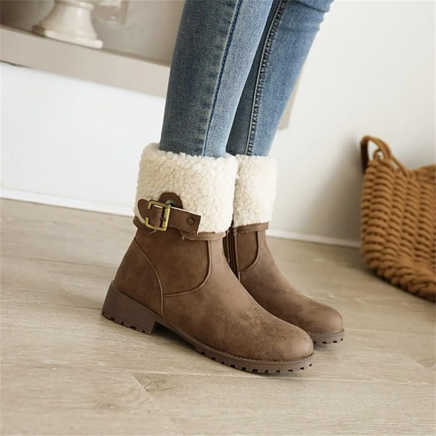 Women Snow Boots Waterproof Winter Boots Non Slip Warm Fur Booties Lightweight Slip on Ankle Boots Thickening Winter Shoes Walking Hiking Booties