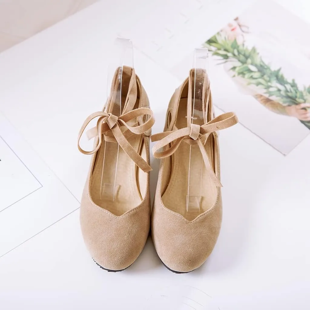 Women's Chunky Mid Block Heel Pumps Suede Square Toe Ankle Strap Comfortable Office Dress Shoes