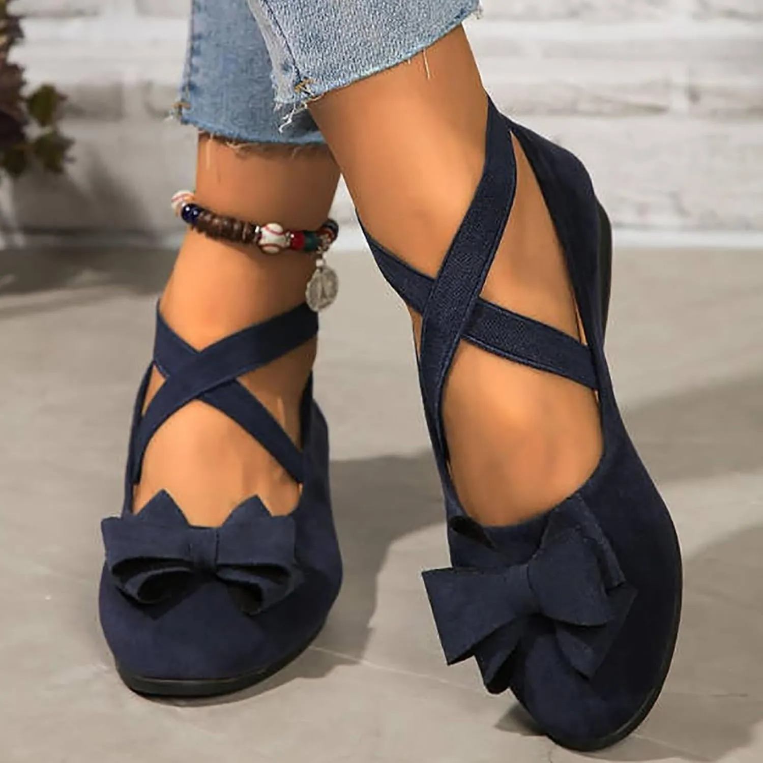 Women's Comfortable Suede Casual Shoes Low Heel Elastic Strap Slip-On Walking Footwear for Daily Wear and Outings