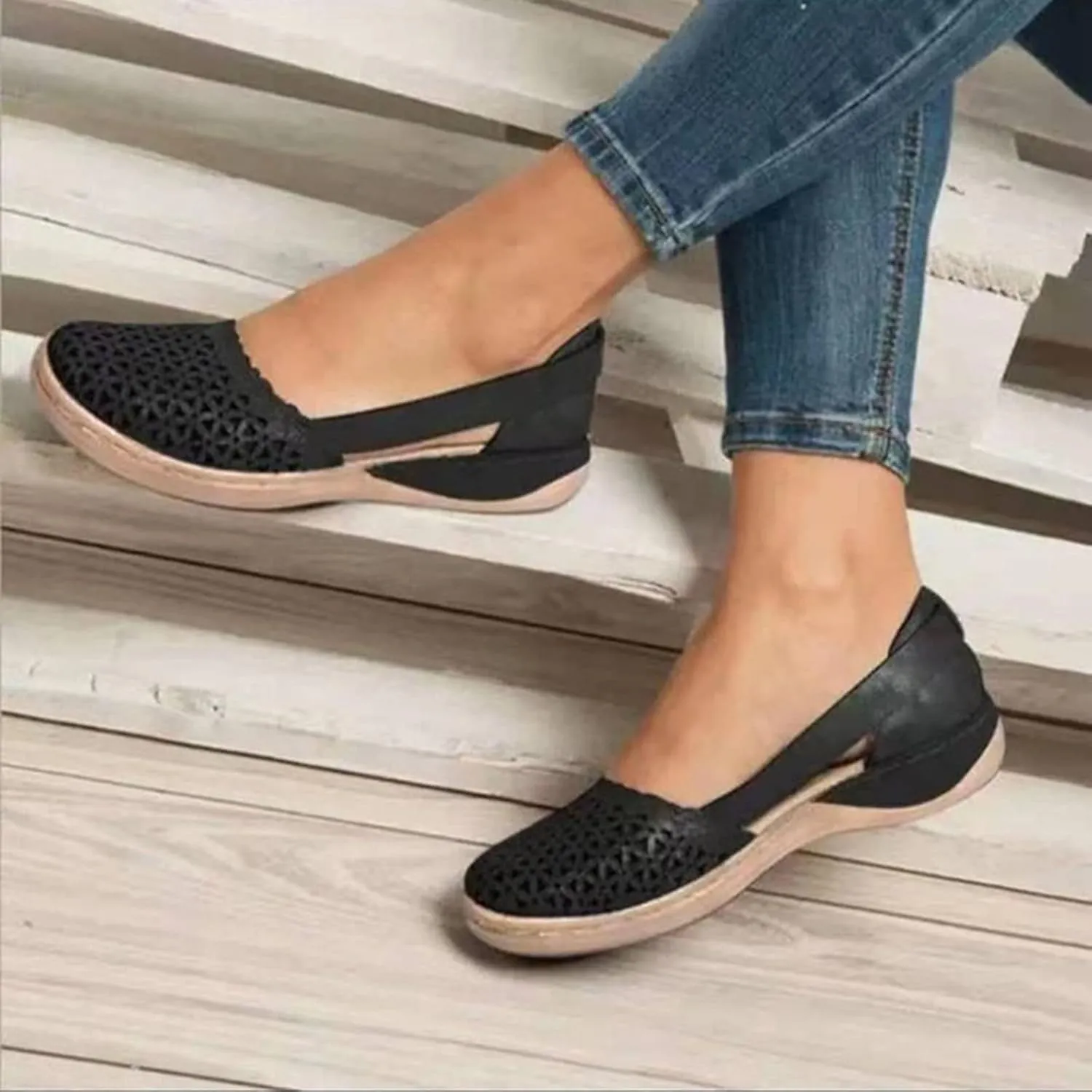 Women's Flats Sandals Close Toe Slip-On Ballet Sandal Comfort Lightweight Waterproof Platform Cutout Rubber Sole Shoes Cork Footbed Daily Wear Walking Hiking Outdoor Vocation Beach Soft Shoe