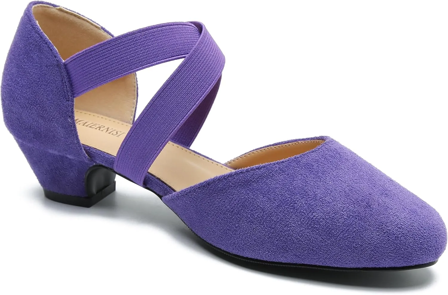 Women's Low Chunky Heel Pumps Elastic Crisscross Strap Pull On Dress Dance Shoes