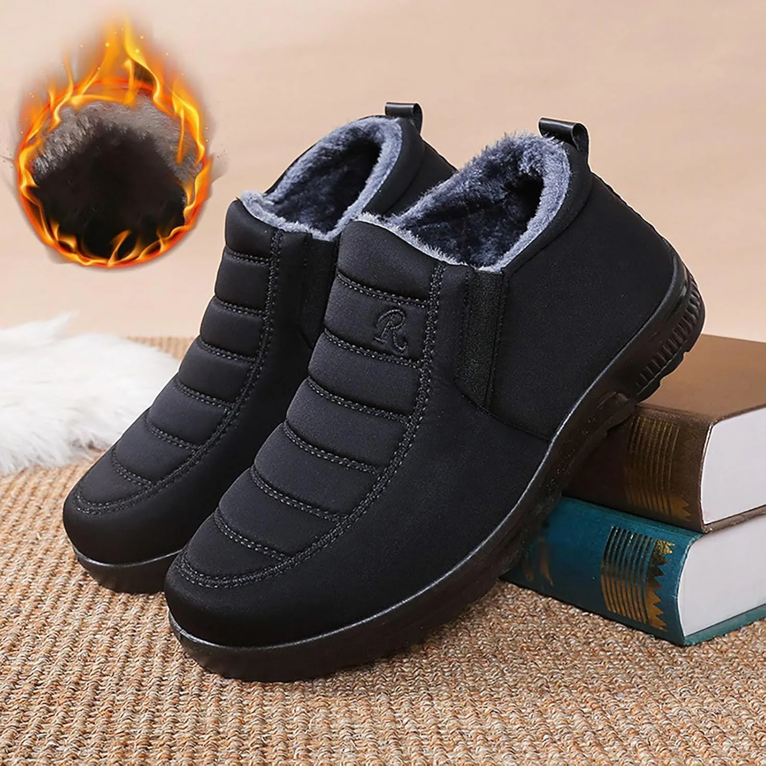 Womens Snow Boots Waterproof Winter Boots Non Slip Warm Fur Booties Lightweight Slip on Ankle Boots Comfortable Winter Shoes Trekking Shoes